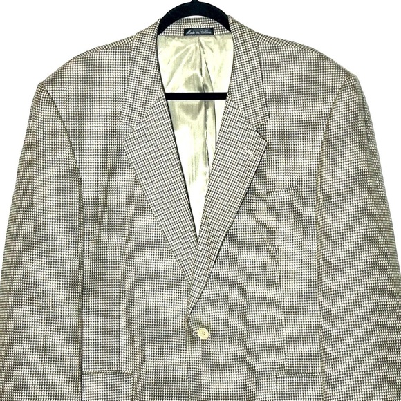 Adolfo Silk & Wool Houndstooth Two-Button Blazer in Neutral Earth Tones Size 44L - Picture 3 of 11
